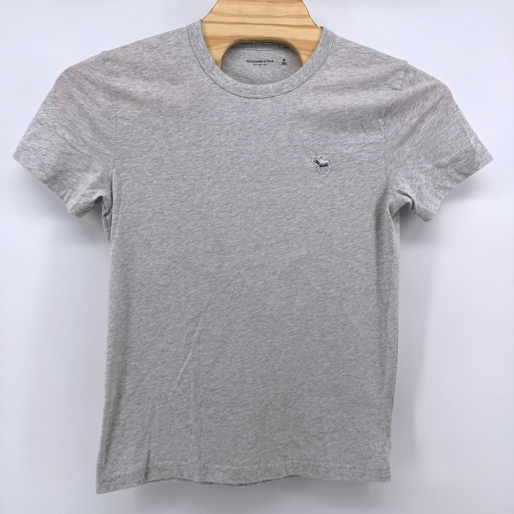 Abercrombie & Fitch T-Shirt Medium Gray Soft A&F Tee Embroidered Moose Logo - Picture 2 of 5